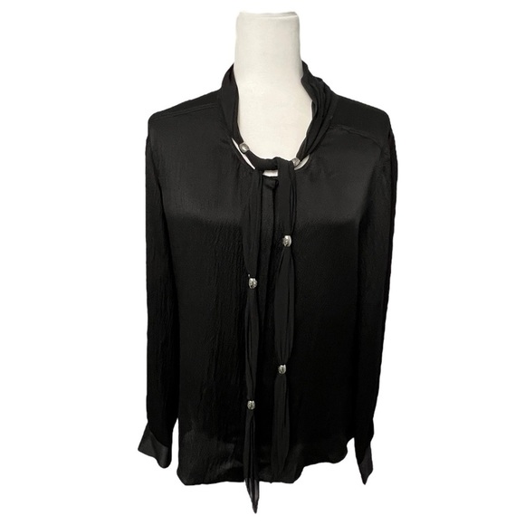 Roberto Cavalli Tops - Roberto Cavalli Black Silk Blouse with Tie Detail